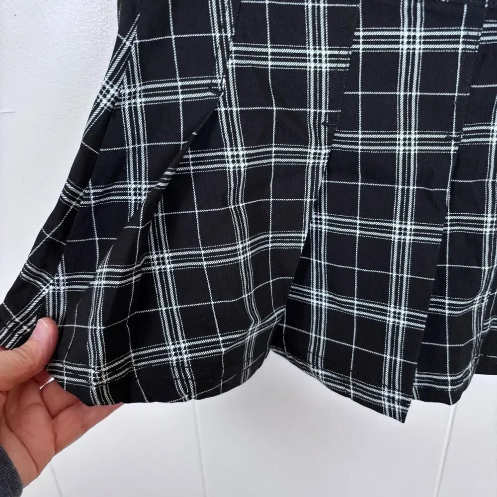 VTG Y2K‎ Plaid Mini Skirt Pleated Button Front Black White Sz Small Vanilla Star